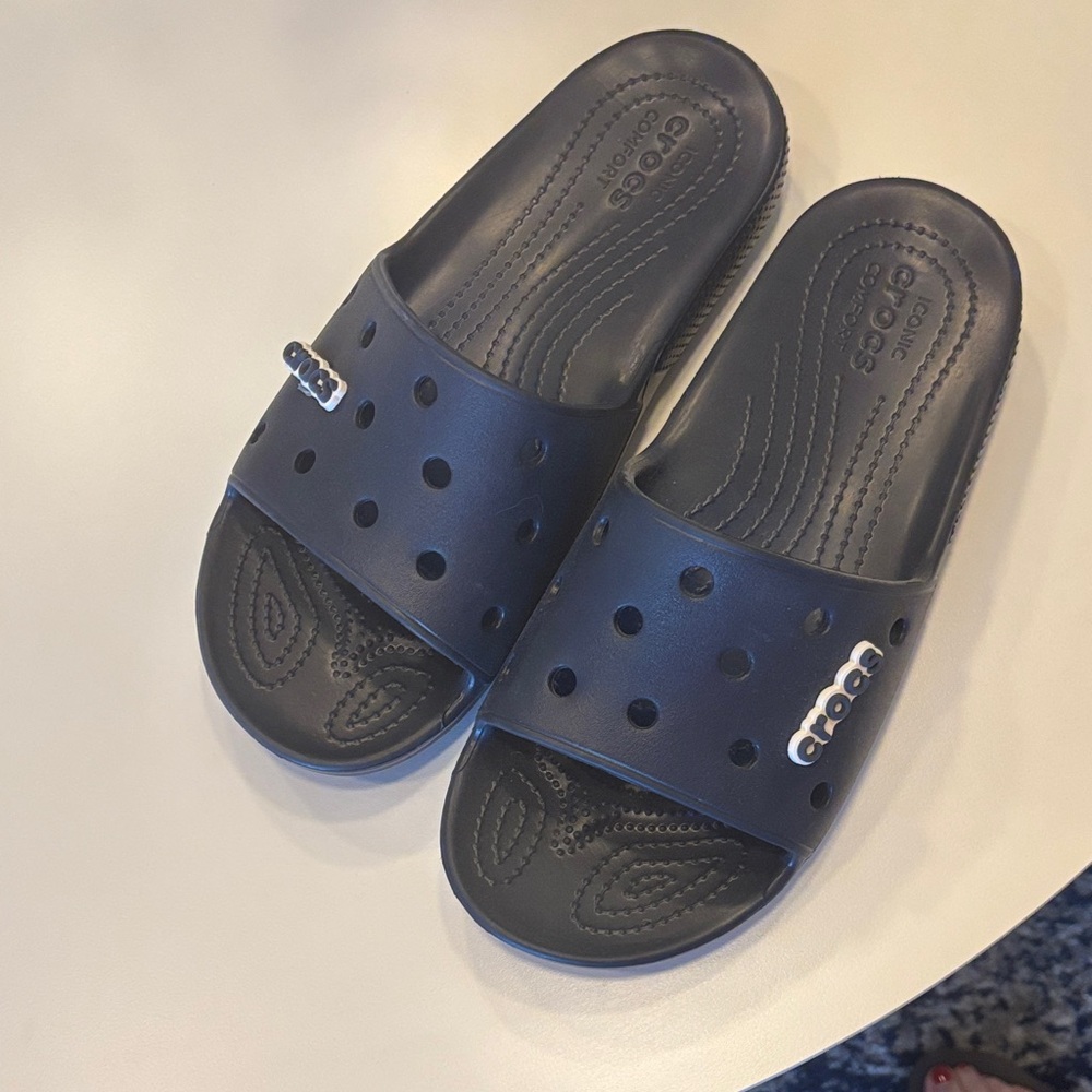 CROCS Black Slide Sandals with Textured Footbed